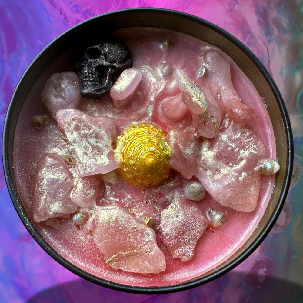 Hula Ghoul Luxury Wickless Candle: Black Coconut & Cherry Pineapple Scent